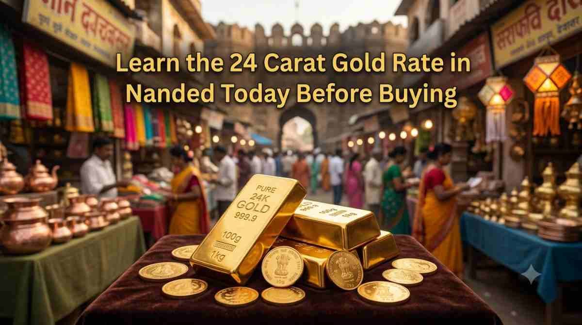 24 carat gold bars and coins representing the gold rate in Nanded