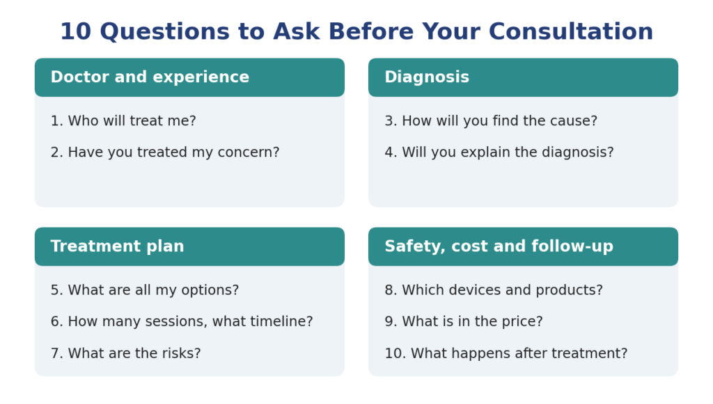 Ten questions to ask a hair and skin clinic